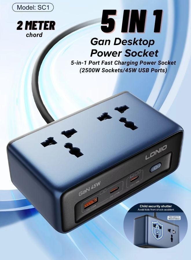 LDNIO 45W PD Universal Desktop Power Strip with USB-C & USB, Safe Fast Charging Solution for Home, Office, Desktop & Kitchen Use, Reduces Cable Clutter, Built-in Protection Against Over-Voltage, Over-Current & Short Circuit, Available in UK / EU / US Plug Options - Image 1